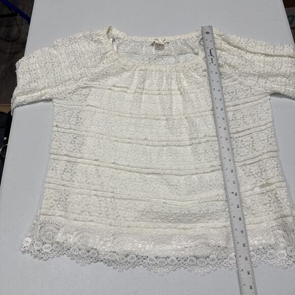 Skye's The Limit Womans Lace Overlay Top Size M White 3/4 Sleeve Cottage Peasant - Picture 9 of 11